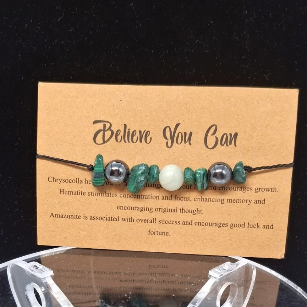 Believe Green and Silver Beaded Bracelet - Picture 1 of 4
